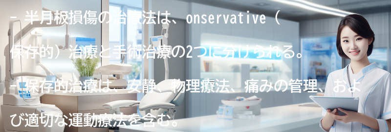 半月板損傷の治療法にはどのようなものがありますか？の要点まとめ