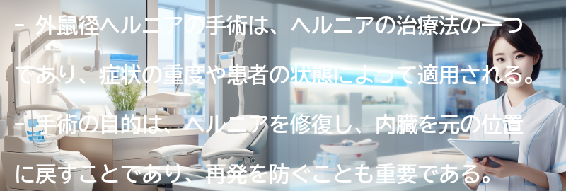 外鼠径ヘルニアの手術について詳しく解説の要点まとめ